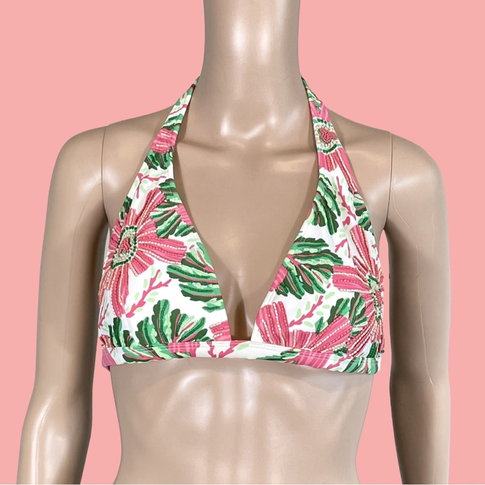 VIX Paula Hermanny Vintage Triangle Floral String Beaded Bikini Top D Cup
